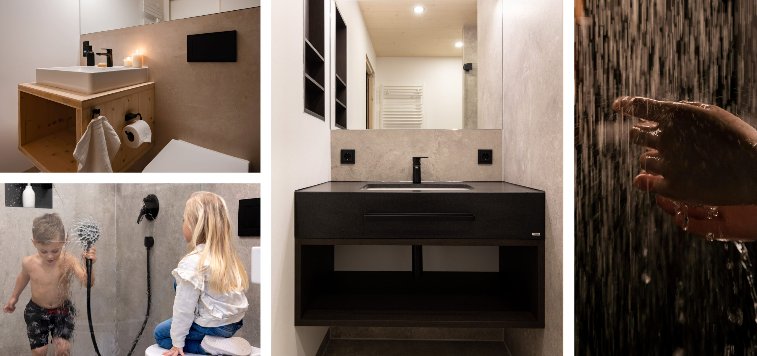 Badezimmer Osaka: vier Stimmungsbilder des Badmoduls.